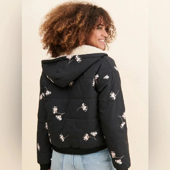 Anthropologie X Saltwater Size M Black Luxe Izzy Floral Puffer Jacket - Picture 3 of 7